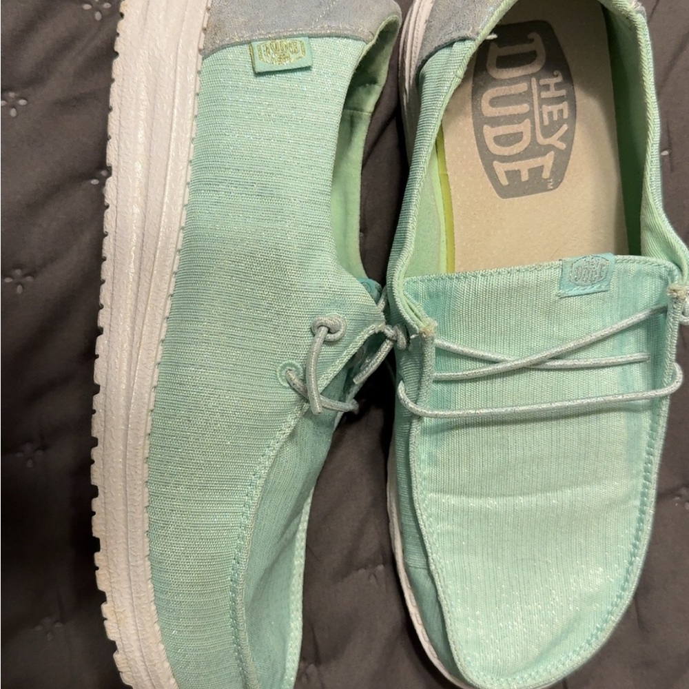 Hey Dude Green and White Slip-On Loafers